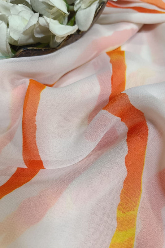 Off White Georgette Fabric with Digital Print ( 1 Mtr ) - Luxurion World