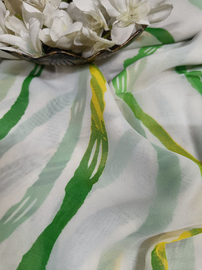 Off White Georgette Fabric with Digital Print ( 1 Mtr ) - Luxurion World