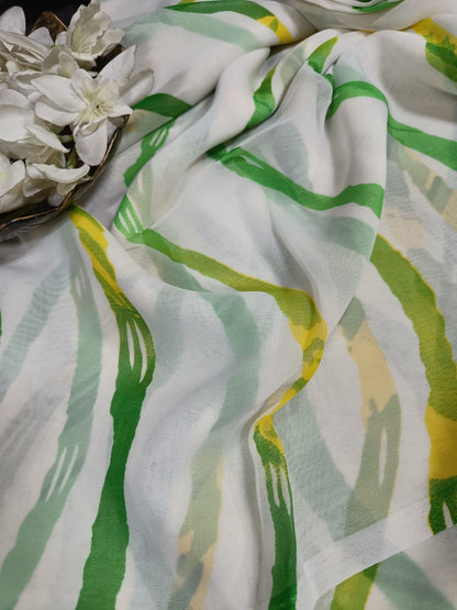 Off White Georgette Fabric with Digital Print ( 1 Mtr ) - Luxurion World