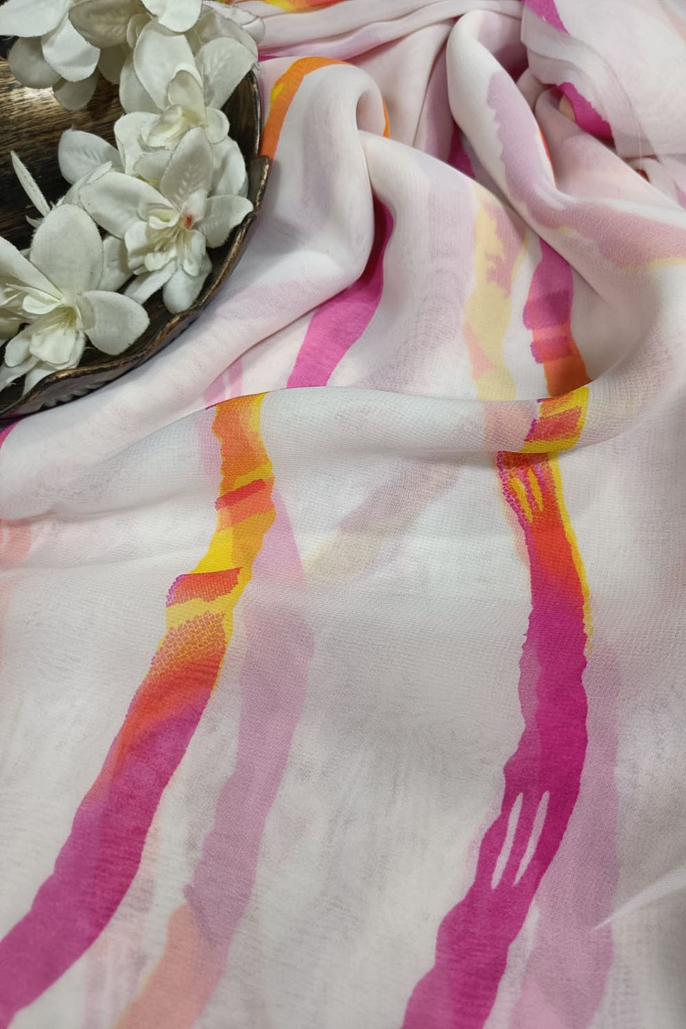 Off White Georgette Fabric with Digital Print ( 1 Mtr ) - Luxurion World