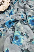 Elegant Grey Digital Printed Georgette Fabric ( 1 Mtr ) - Luxurion World