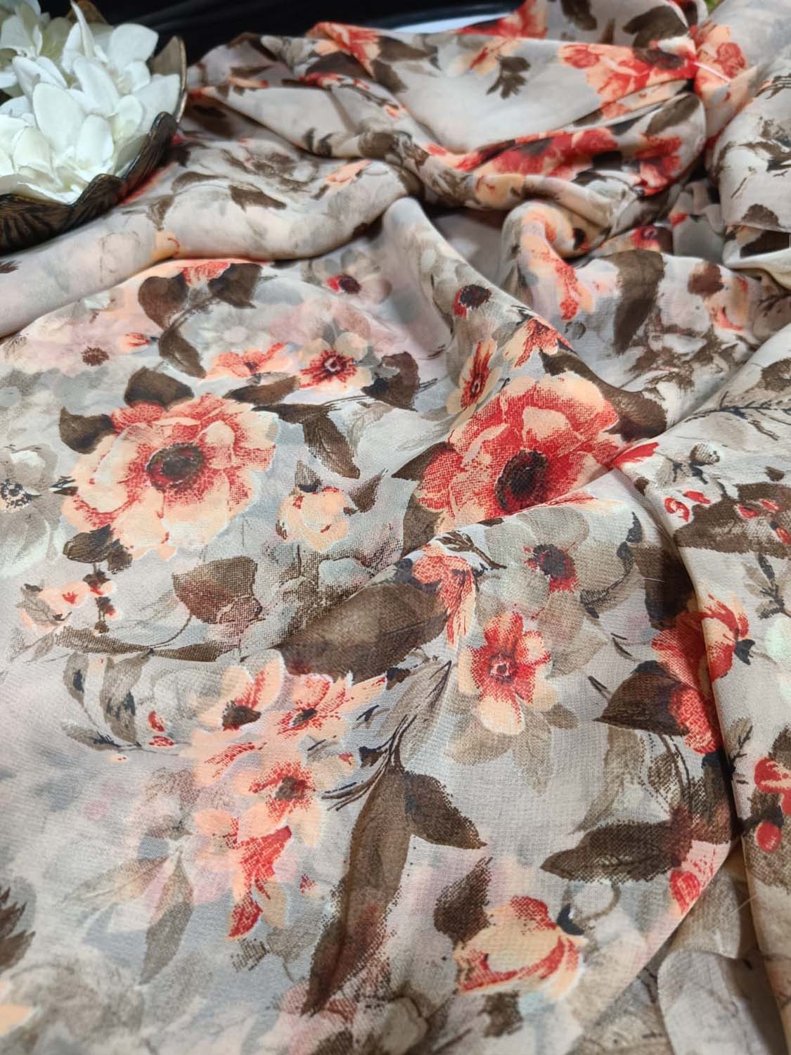 Pastel Georgette Fabric: Digital Print (1 Mtr) - Luxurion World