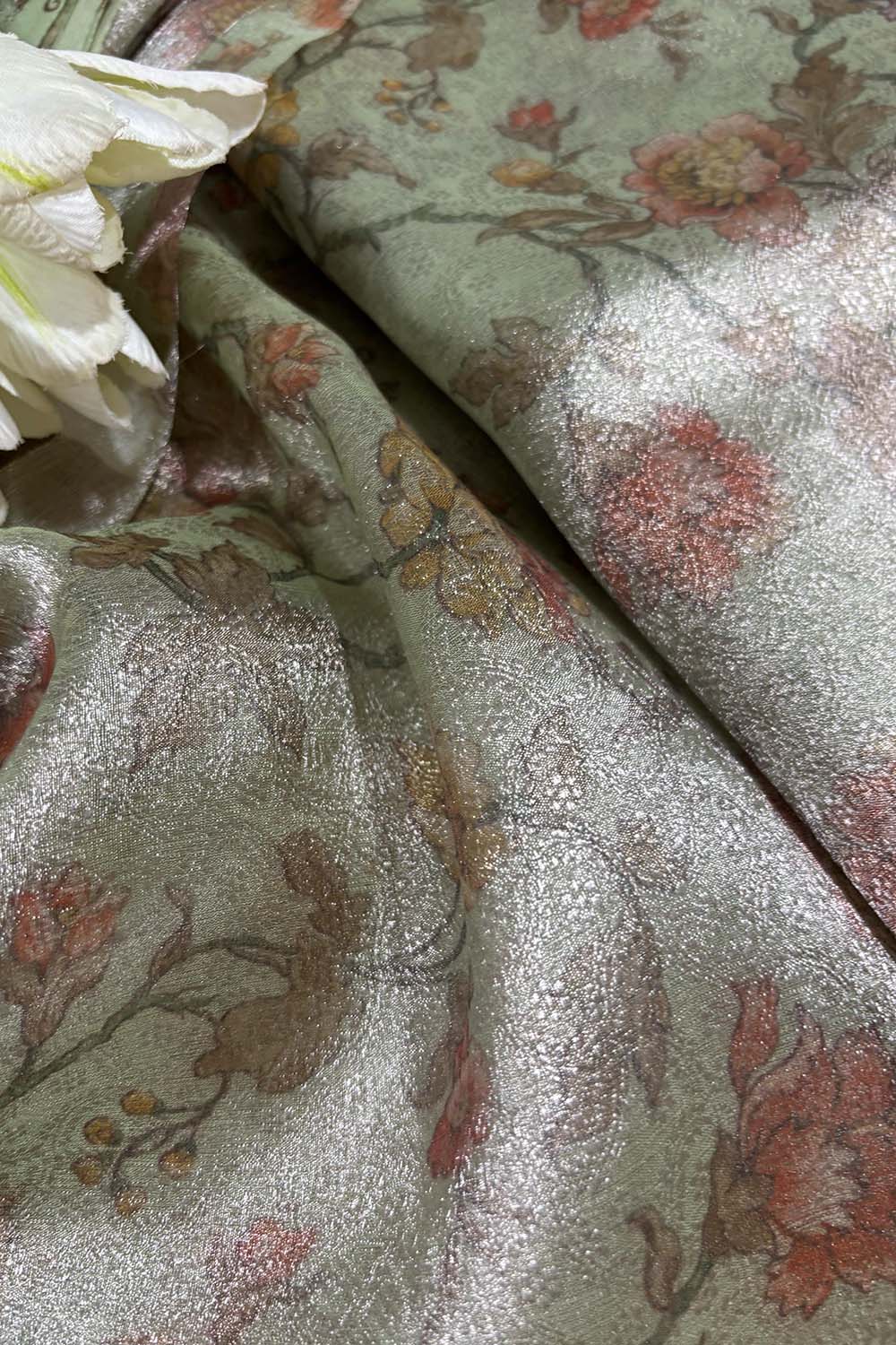 Green Digital Printed Tissue Organza Fabric ( 1 Mtr ) - Luxurion World