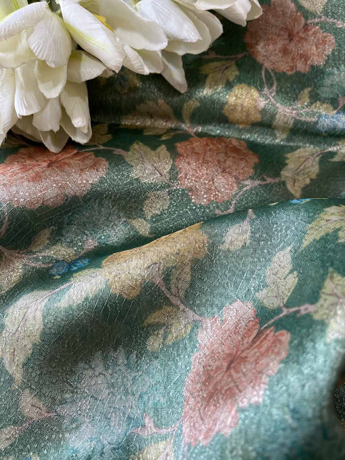 Green Digital Printed Tissue Organza Fabric ( 1 Mtr ) - Luxurion World