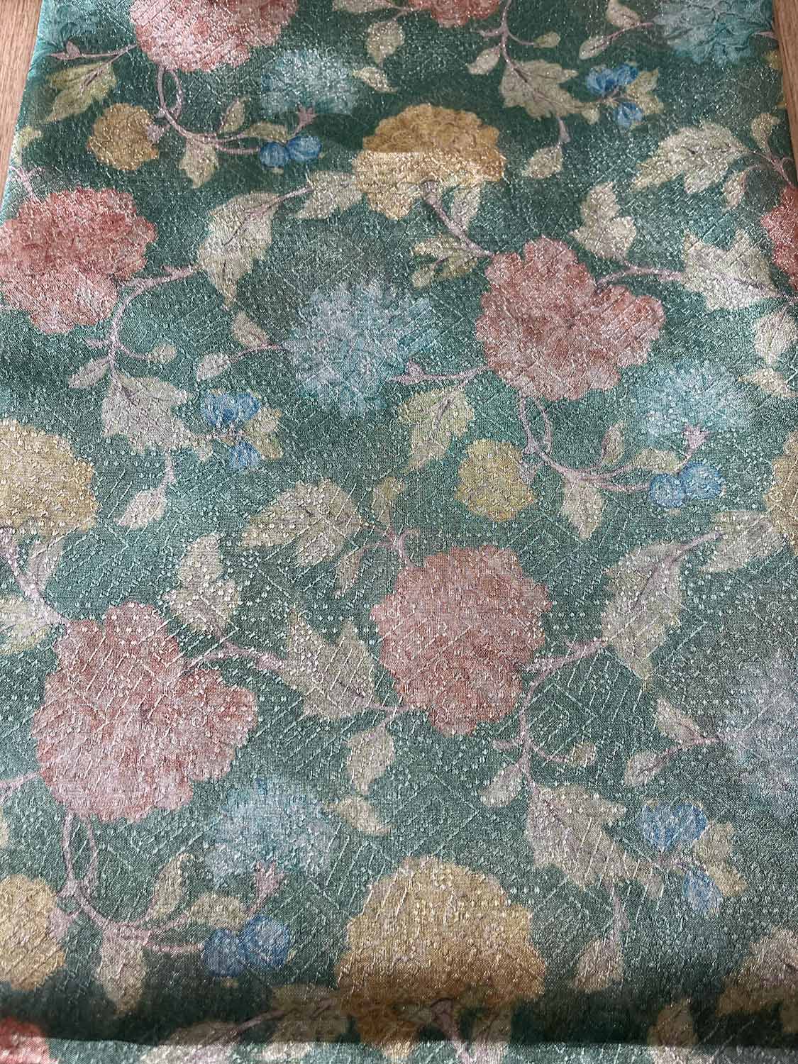 Green Digital Printed Tissue Organza Fabric ( 1 Mtr ) - Luxurion World