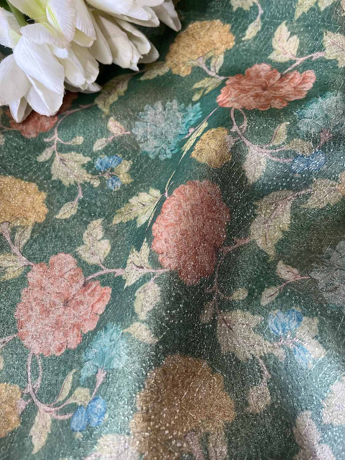 Green Digital Printed Tissue Organza Fabric ( 1 Mtr ) - Luxurion World