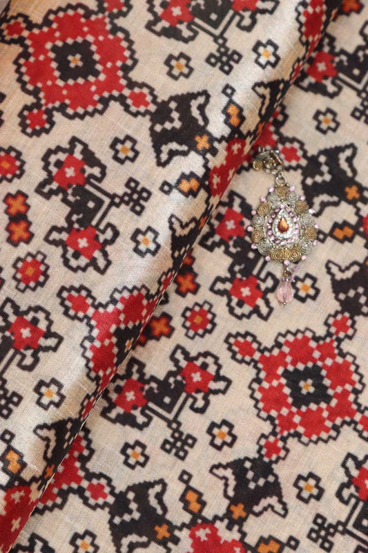 Pastel Patola Tussar Silk Fabric with Digital Print ( 1 Mtr ) - Luxurion World