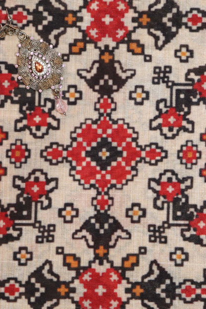Pastel Patola Tussar Silk Fabric with Digital Print ( 1 Mtr ) - Luxurion World