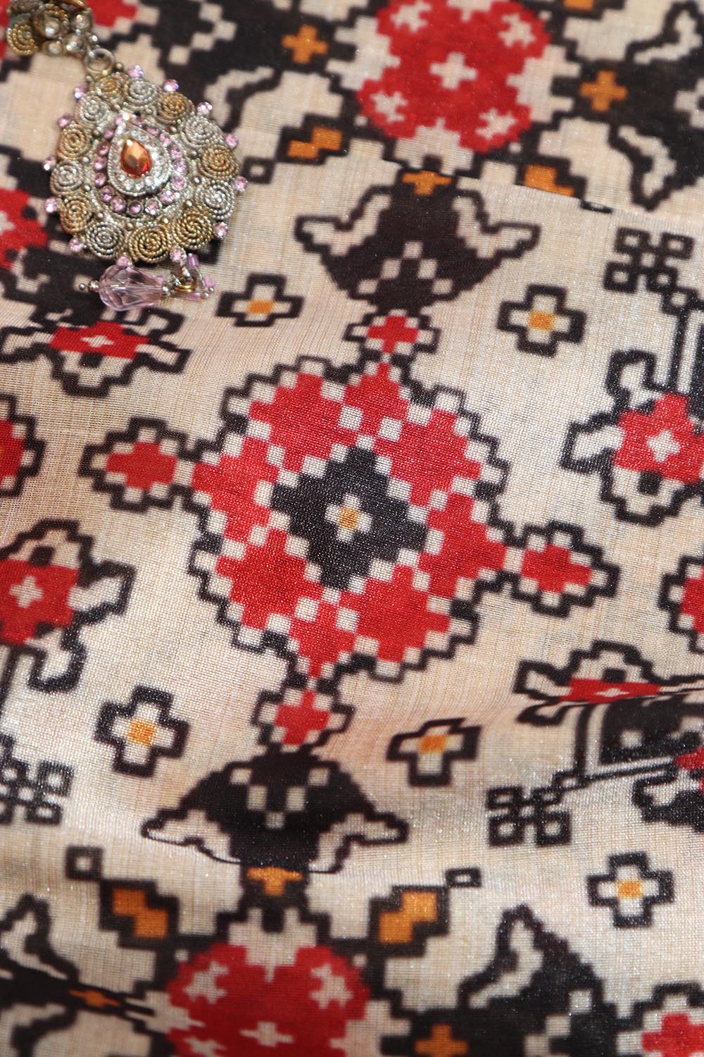 Pastel Patola Tussar Silk Fabric with Digital Print ( 1 Mtr ) - Luxurion World