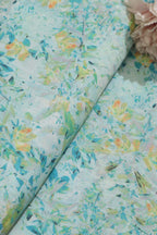 Vibrant Blue Wrinkle Free Cotton Linen Digital Printed Fabric ( 1 Mtr ) - Luxurion World