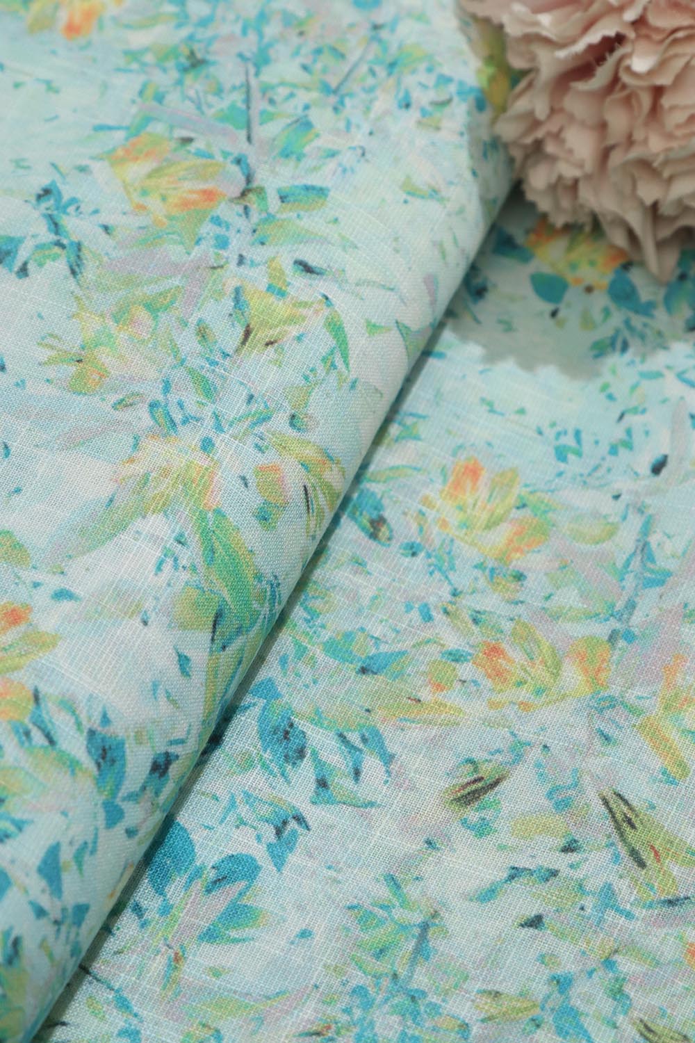 Vibrant Blue Wrinkle Free Cotton Linen Digital Printed Fabric ( 1 Mtr ) - Luxurion World