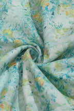 Vibrant Blue Wrinkle Free Cotton Linen Digital Printed Fabric ( 1 Mtr ) - Luxurion World