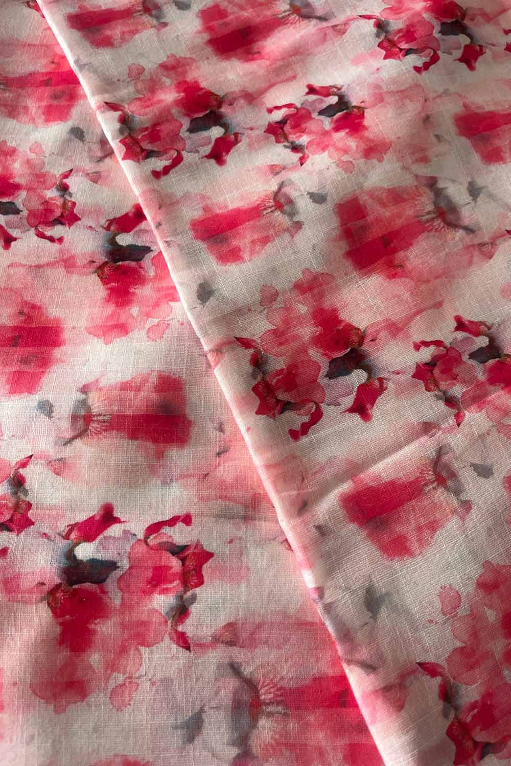 Pink Digital Printed Wrinkle Free Linen Cotton Fabric ( 1 Mtr ) - Luxurion World
