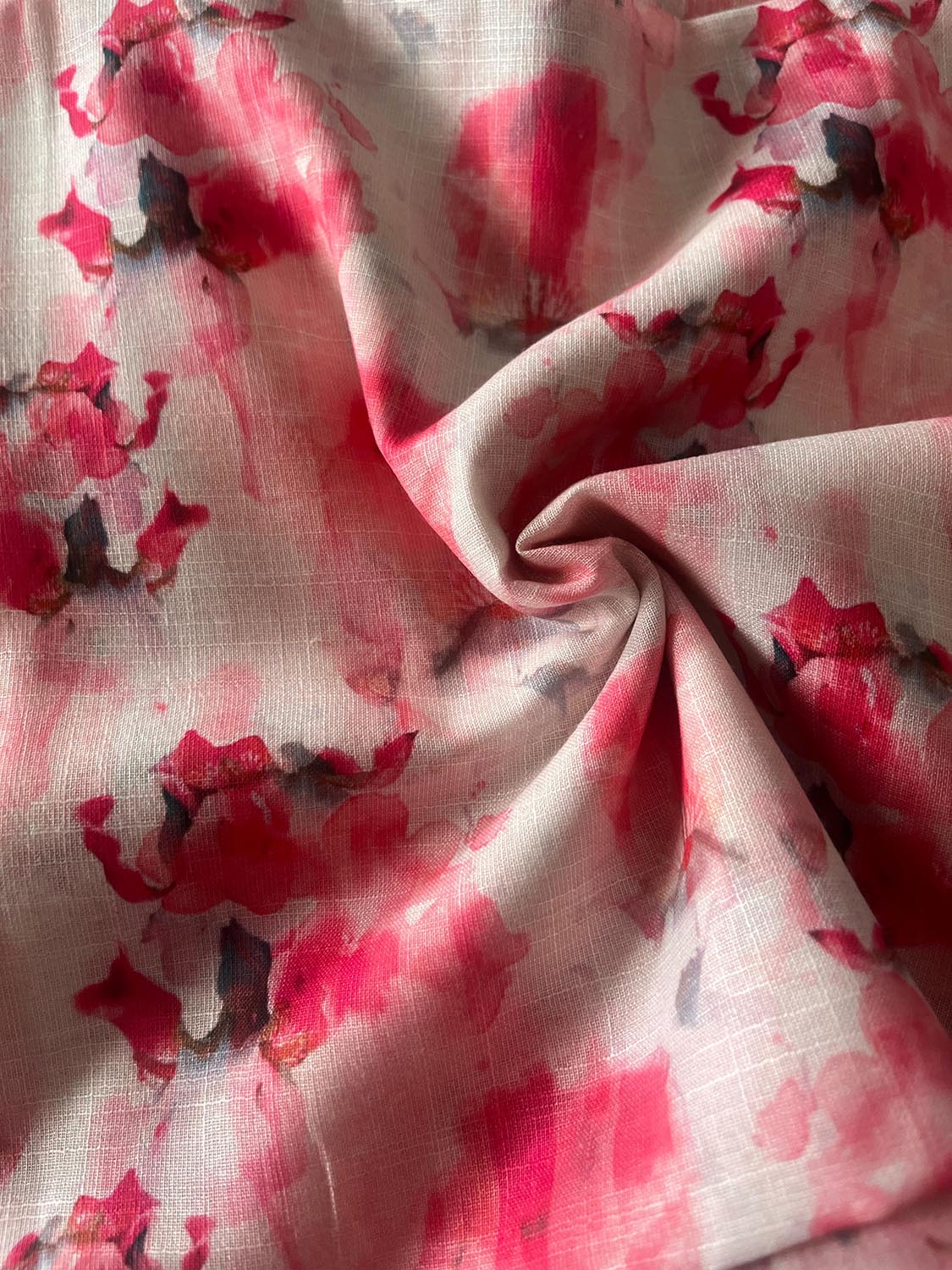 Pink Digital Printed Wrinkle Free Linen Cotton Fabric ( 1 Mtr ) - Luxurion World