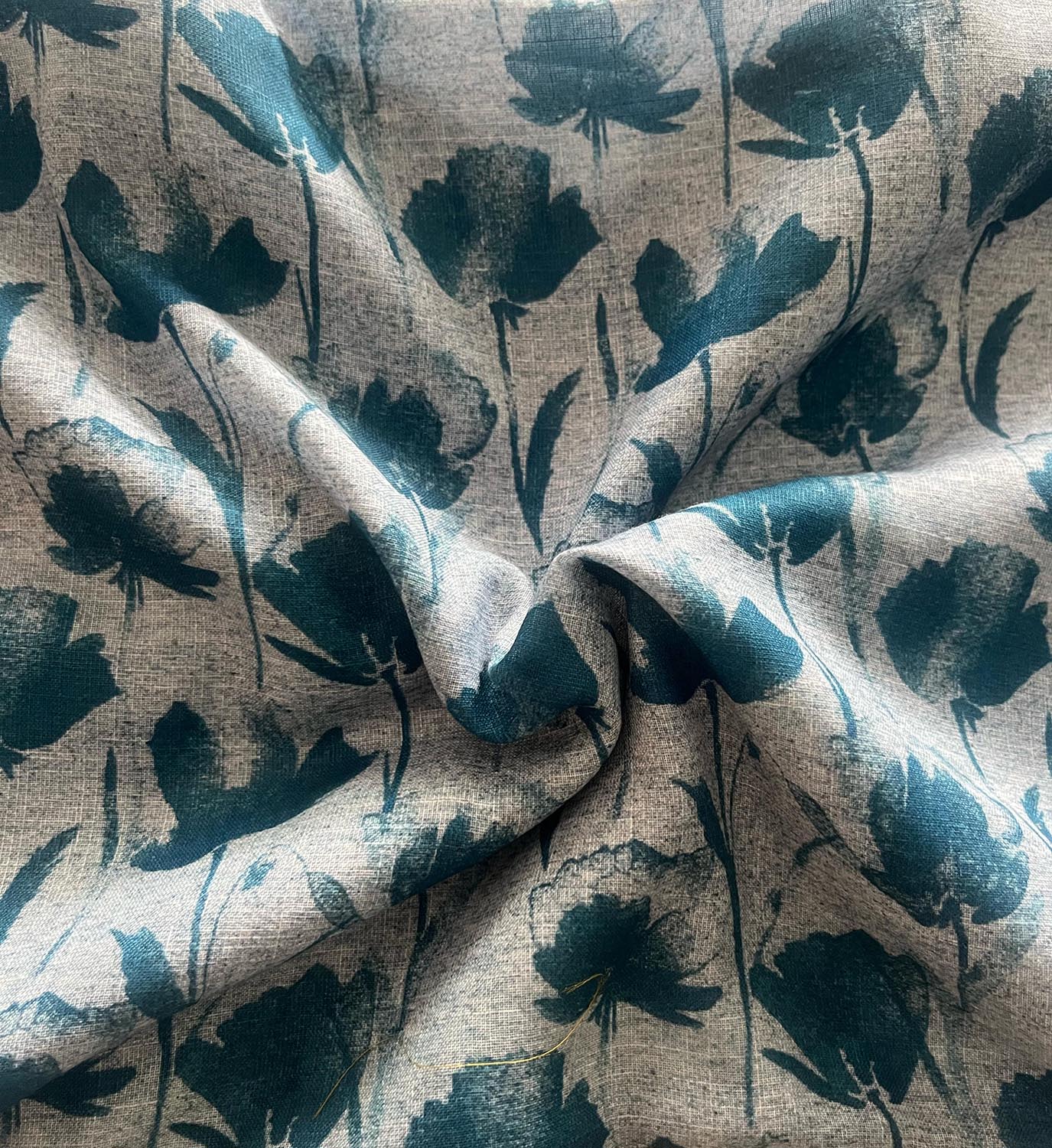 Blue Digital Printed Wrinkle Free Linen Cotton Fabric ( 1 Mtr ) - Luxurion World