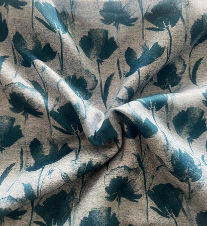 Blue Digital Printed Wrinkle Free Linen Cotton Fabric ( 1 Mtr ) - Luxurion World