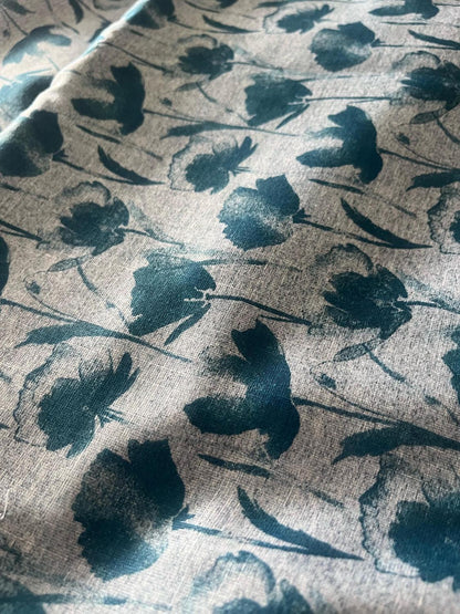 Blue Digital Printed Wrinkle Free Linen Cotton Fabric ( 1 Mtr ) - Luxurion World