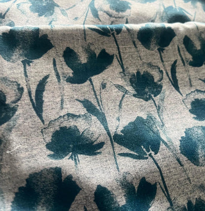 Blue Digital Printed Wrinkle Free Linen Cotton Fabric ( 1 Mtr ) - Luxurion World