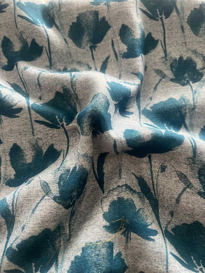 Blue Digital Printed Wrinkle Free Linen Cotton Fabric ( 1 Mtr ) - Luxurion World