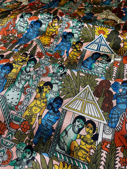 Multicolor Digital Printed Kalamkari Tussar Silk Fabric ( 1 Mtr ) - Luxurion World