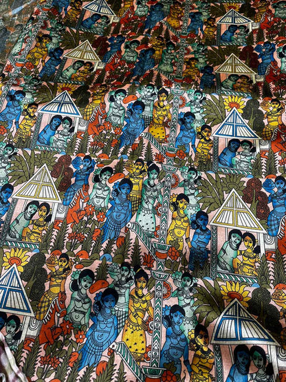 Multicolor Digital Printed Kalamkari Tussar Silk Fabric ( 1 Mtr ) - Luxurion World