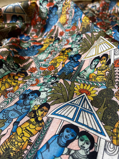 Multicolor Digital Printed Kalamkari Tussar Silk Fabric ( 1 Mtr ) - Luxurion World