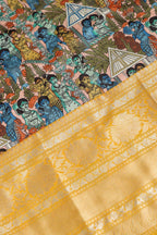 Multicolor Kalamkari Tussar Silk Digital Print Fabric With Banarasi Border - Luxurion World
