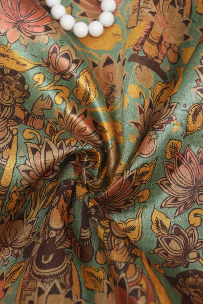 Vibrant Multicolor Kalamkari Tussar Silk: Exquisite Digital Prints ( 1 Mtr ) - Luxurion World