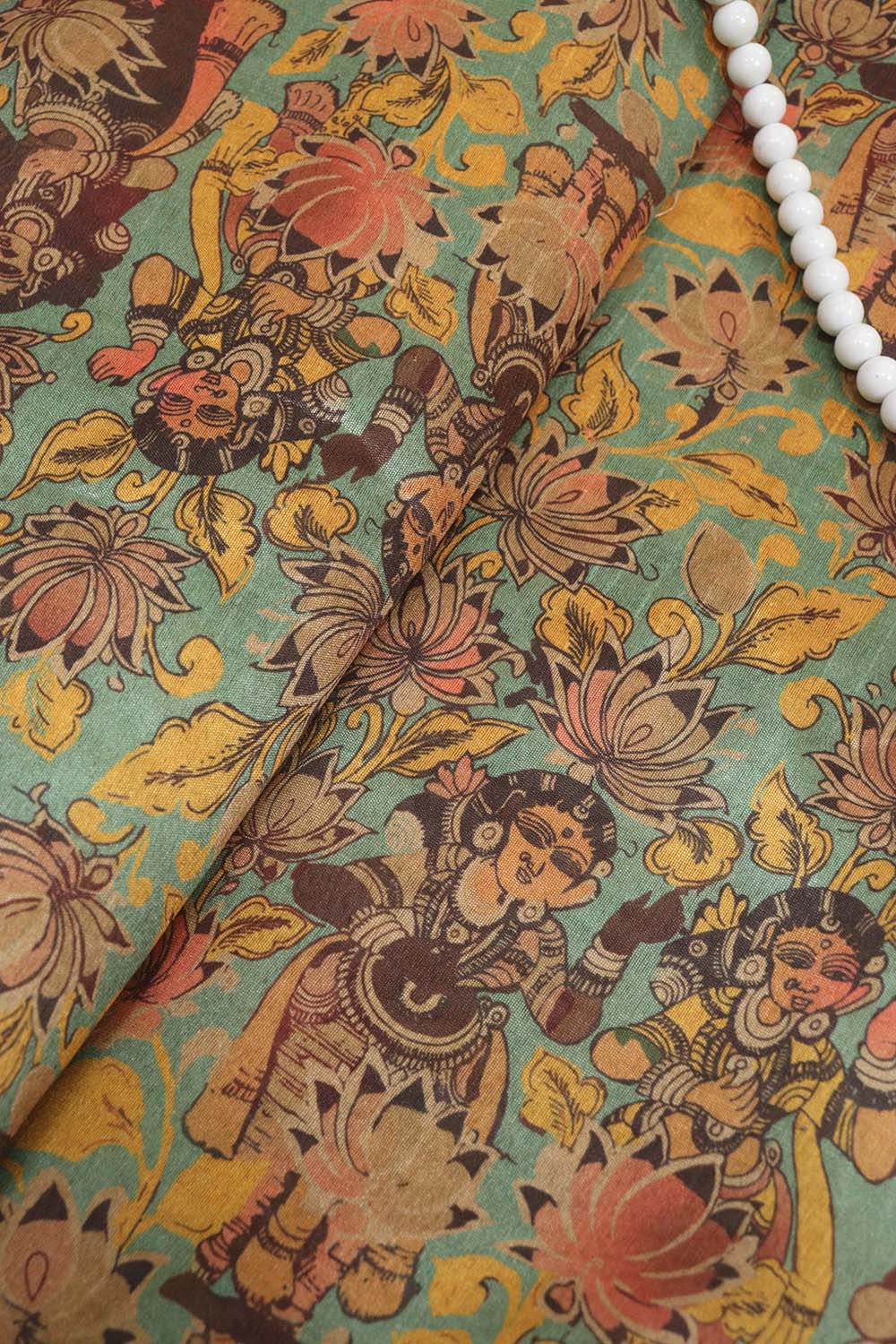 Vibrant Multicolor Kalamkari Tussar Silk: Exquisite Digital Prints ( 1 Mtr ) - Luxurion World