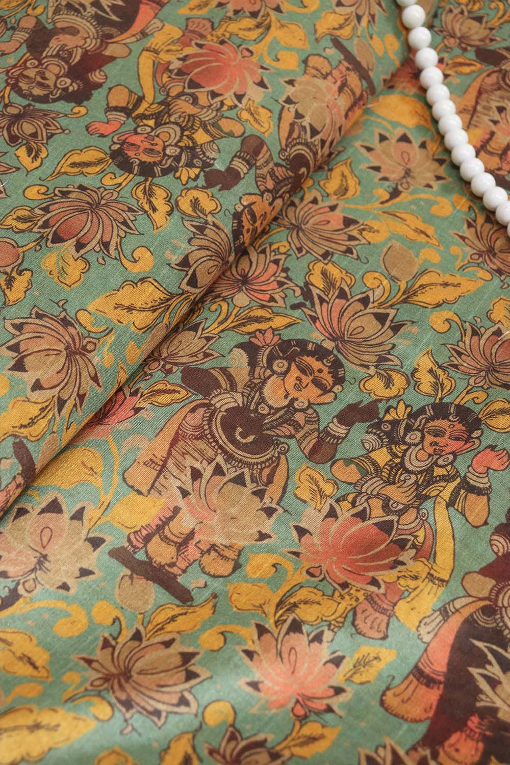 Vibrant Multicolor Kalamkari Tussar Silk: Exquisite Digital Prints ( 1 Mtr ) - Luxurion World