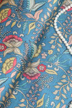 Blue Kalamkari Tussar Silk: Exquisite Digital Print ( 1 Mtr ) - Luxurion World
