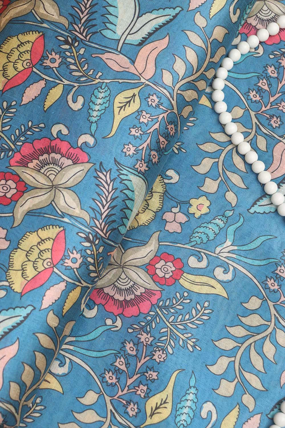 Blue Kalamkari Tussar Silk: Exquisite Digital Print ( 1 Mtr ) - Luxurion World