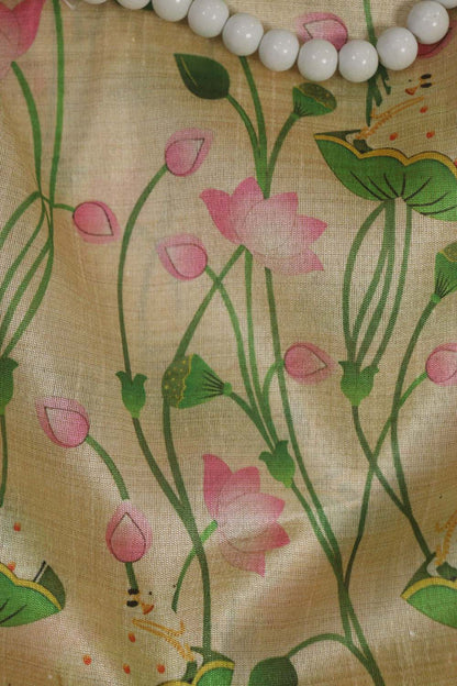 Pastel Pichwai Tussar Silk: Exquisite Digital Prints ( 1 Mtr ) - Luxurion World