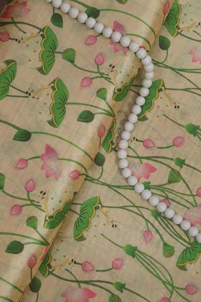 Pastel Pichwai Tussar Silk: Exquisite Digital Prints ( 1 Mtr ) - Luxurion World