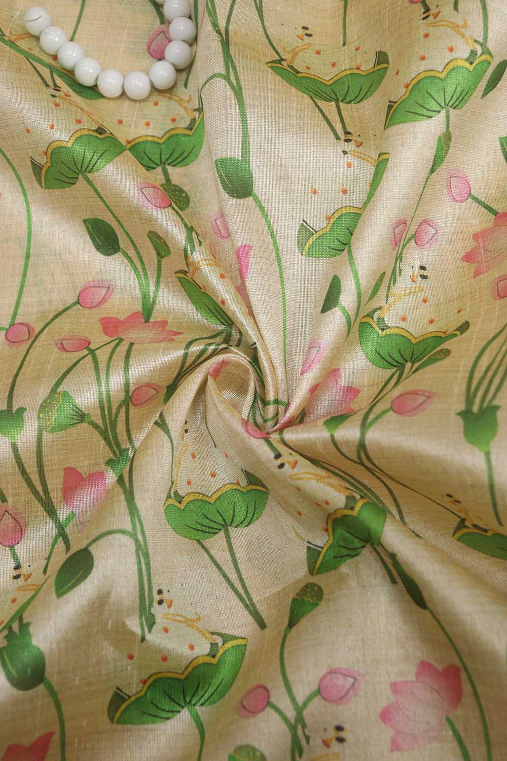 Pastel Pichwai Tussar Silk: Exquisite Digital Prints ( 1 Mtr ) - Luxurion World