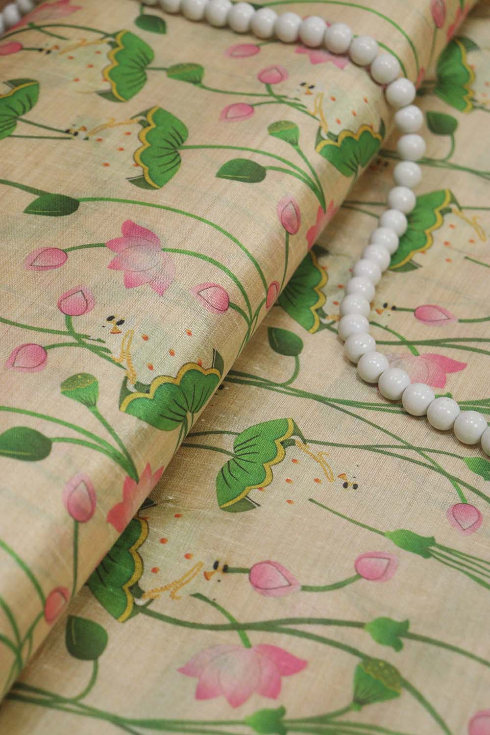 Pastel Pichwai Tussar Silk: Exquisite Digital Prints ( 1 Mtr ) - Luxurion World