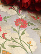Grey Banarasi KimKhwab Silk Meenakari Fabric ( 2.5 Mtr ) - Luxurion World