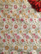 Grey Banarasi KimKhwab Silk Meenakari Fabric ( 2.5 Mtr ) - Luxurion World