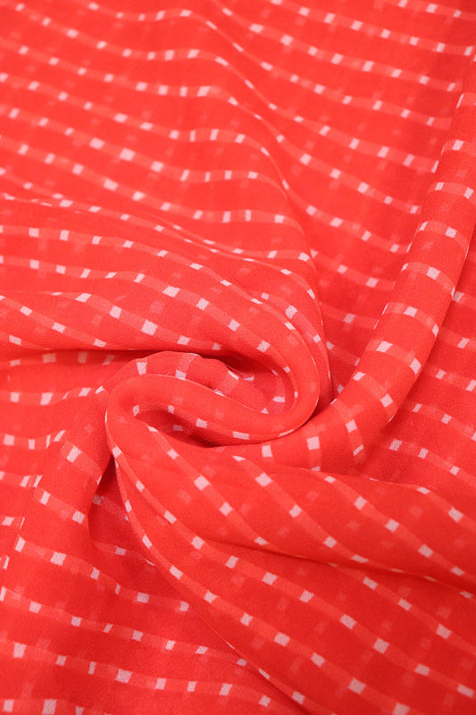 Red Leheriya Printed Georgette Fabric ( 1 Mtr )
