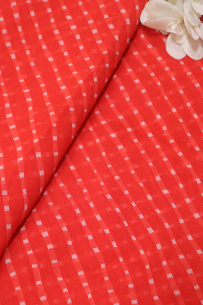 Red Leheriya Printed Georgette Fabric ( 1 Mtr ) - Luxurion World