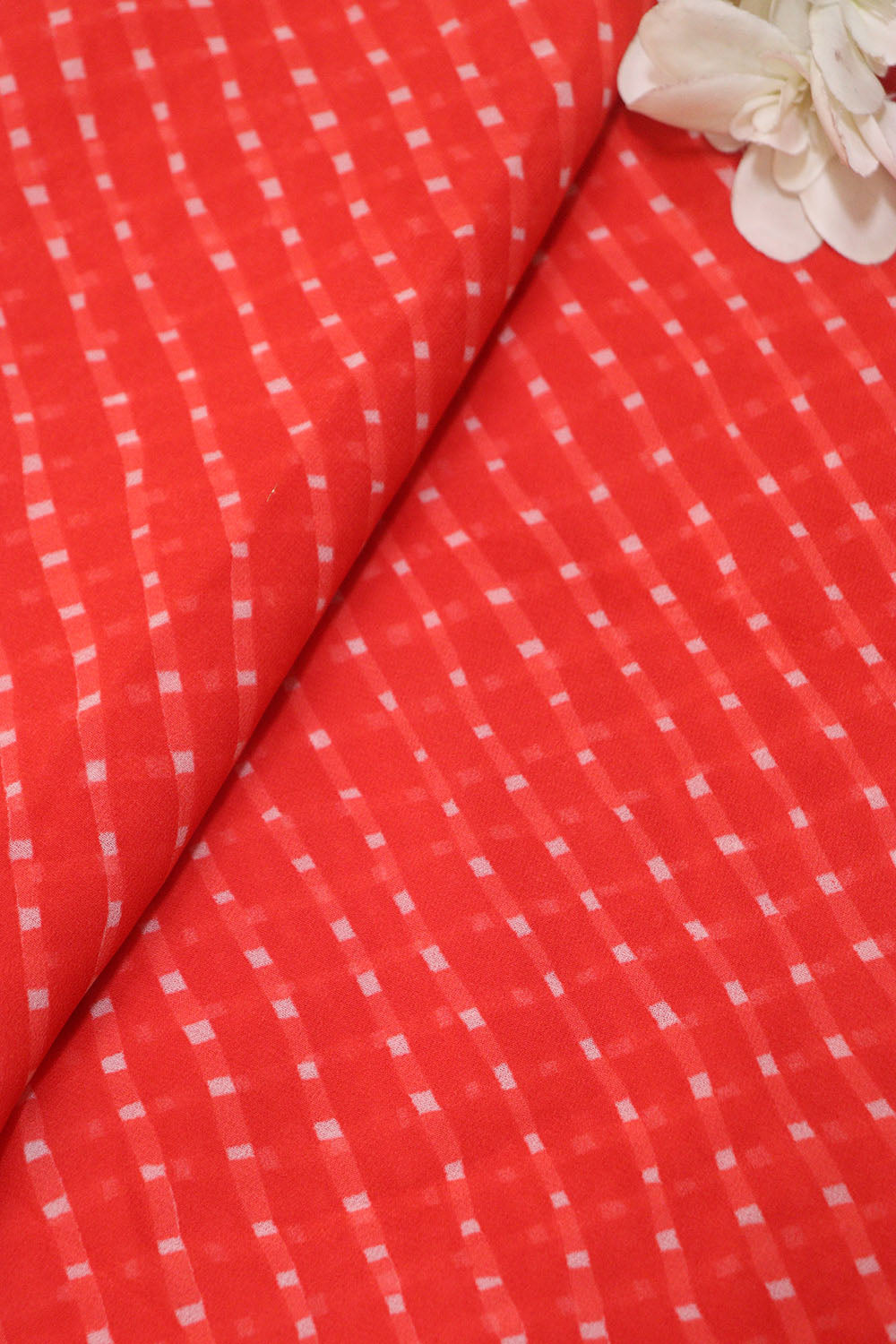 Red Leheriya Printed Georgette Fabric ( 1 Mtr ) - Luxurion World