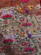 Golden Paithani Brocade Silk Flower Design Fabric ( 1 Mtr ) - Luxurion World