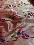 Golden Paithani Brocade Silk Peacock & Parrot Fabric (1 Mtr) - Luxurion World