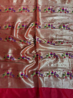 Golden Paithani Brocade Silk Peacock & Parrot Fabric (1 Mtr) - Luxurion World