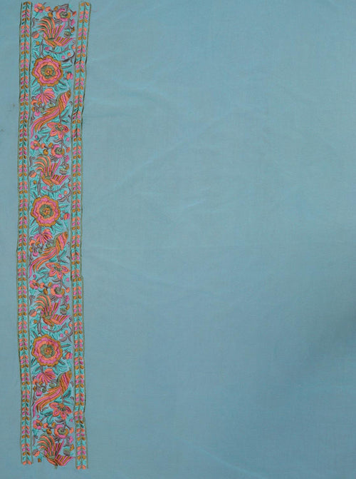 Stunning Blue Georgette Blouse with Embroidered Floral and Bird Design - Luxurion World