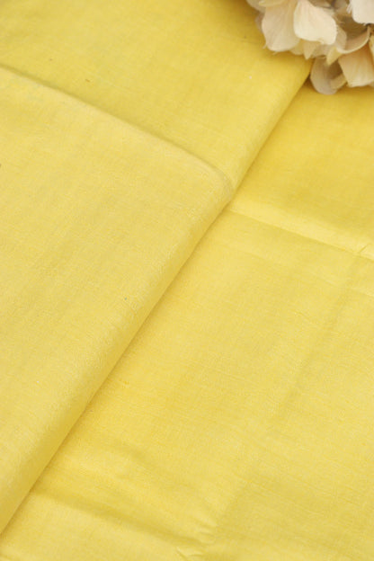 Yellow Plain Handloom Pure Matka Silk Fabric ( 1 Mtr ) - Luxurion World