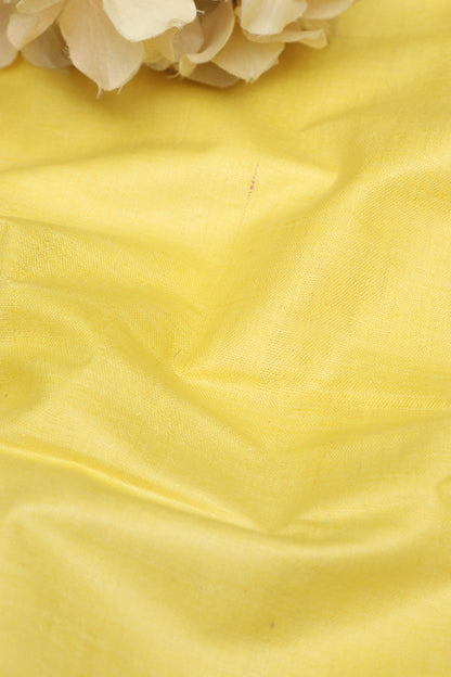 Yellow Plain Handloom Pure Matka Silk Fabric ( 1 Mtr ) - Luxurion World