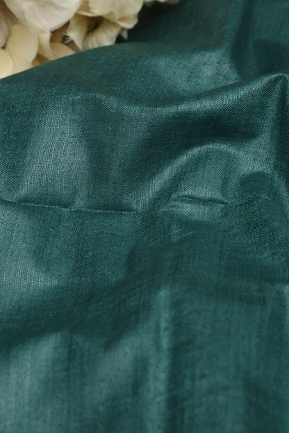 Green Plain Handloom Pure Matka Silk Fabric ( 1 Mtr ) - Luxurion World
