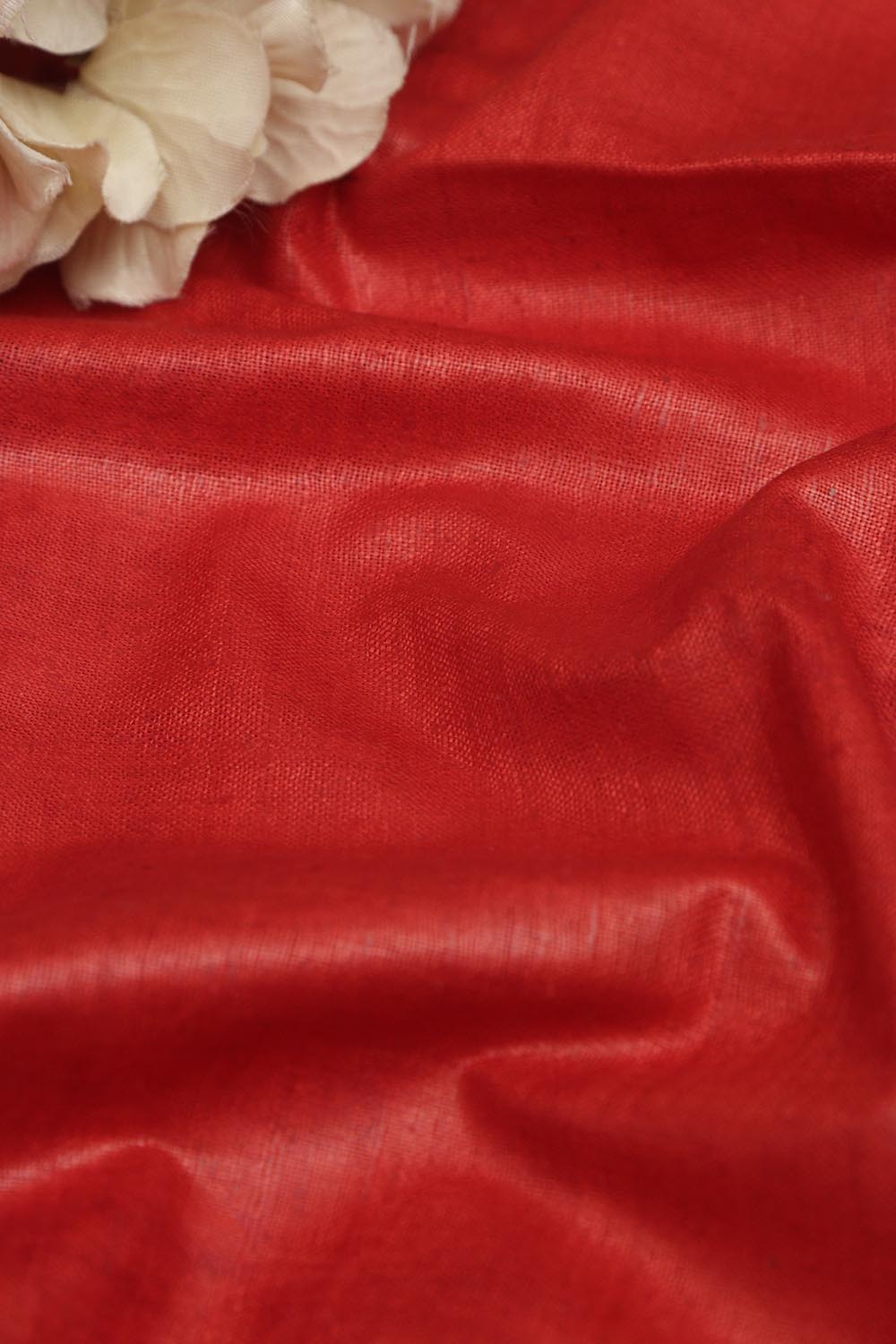 Red Plain Handloom Pure Matka Silk Fabric ( 1 Mtr ) - Luxurion World