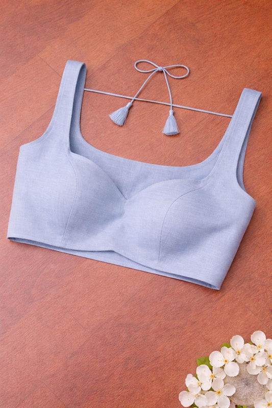 Blue Plain Linen Cotton Blouse - Luxurion World